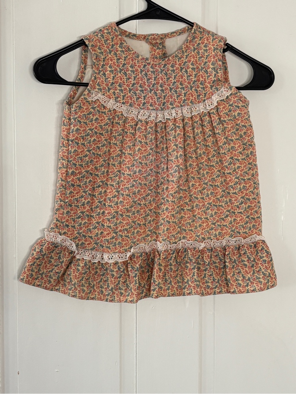 Vintage 70s-80s Her Majesty Toddler 3t Quilted Prairie Dress Lace Trim Floral